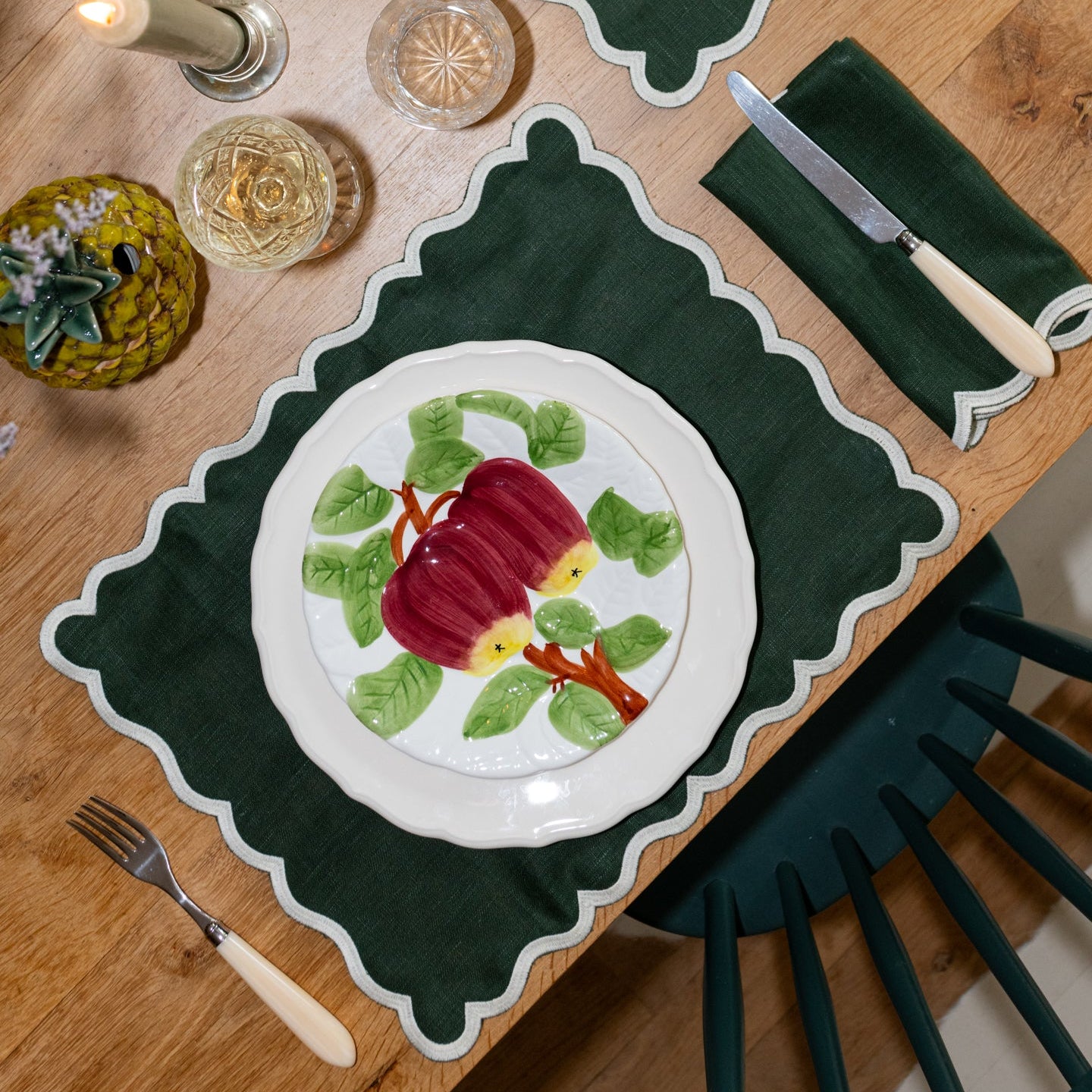 Elin Napkin | Forest Green with Beige — Set of 2