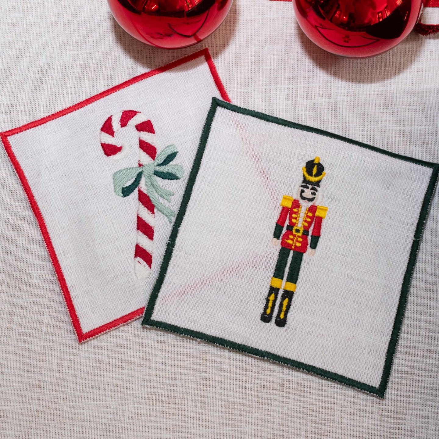 Nutcracker Cocktail Napkin | White with Multicolour Embroidery — Single Piece
