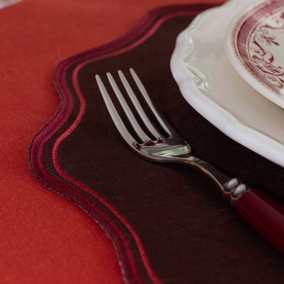 Giorgia Napkin | Chocolate Brown with Double Red toned Border — Set of 2