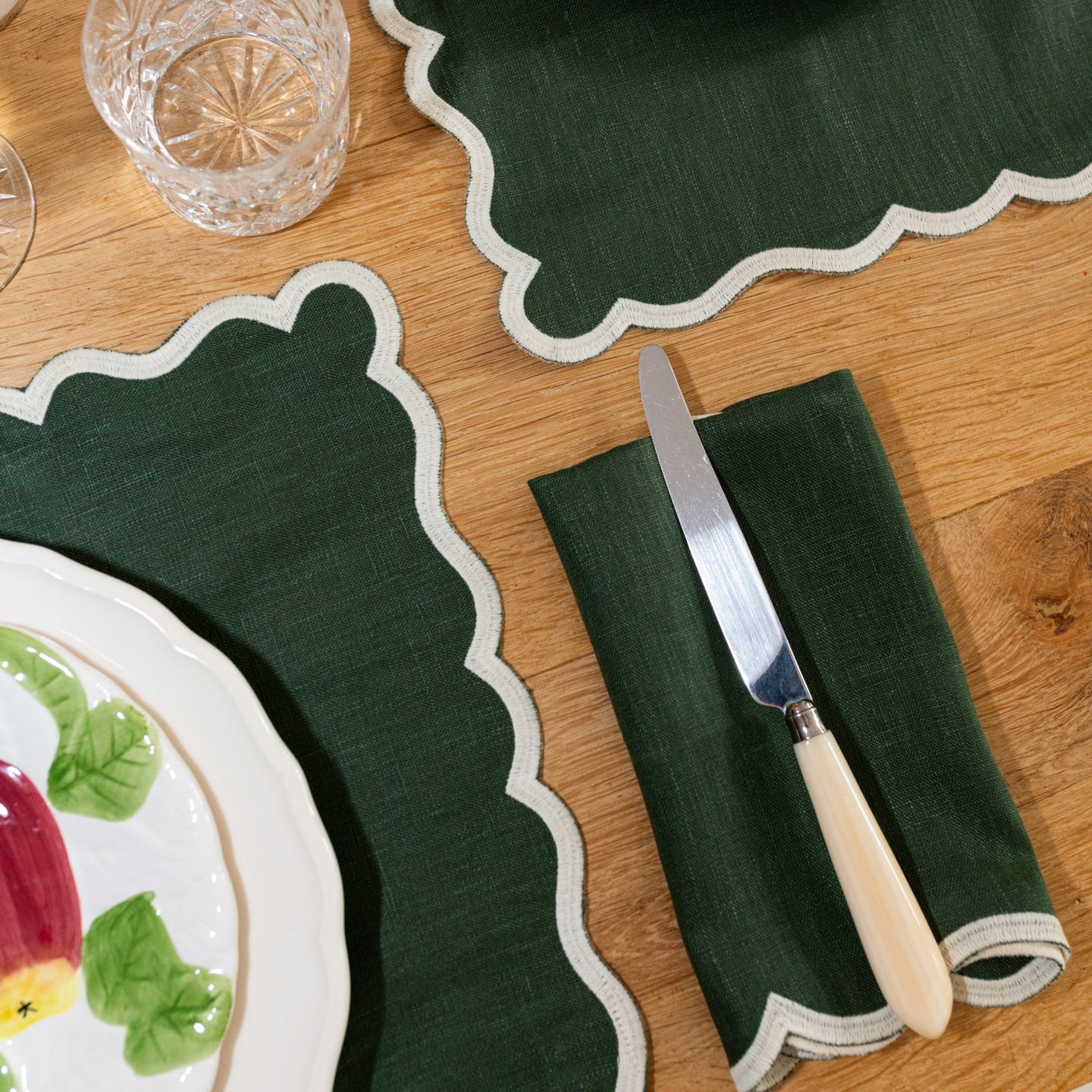 Elin Napkin | Forest Green with Beige — Set of 2