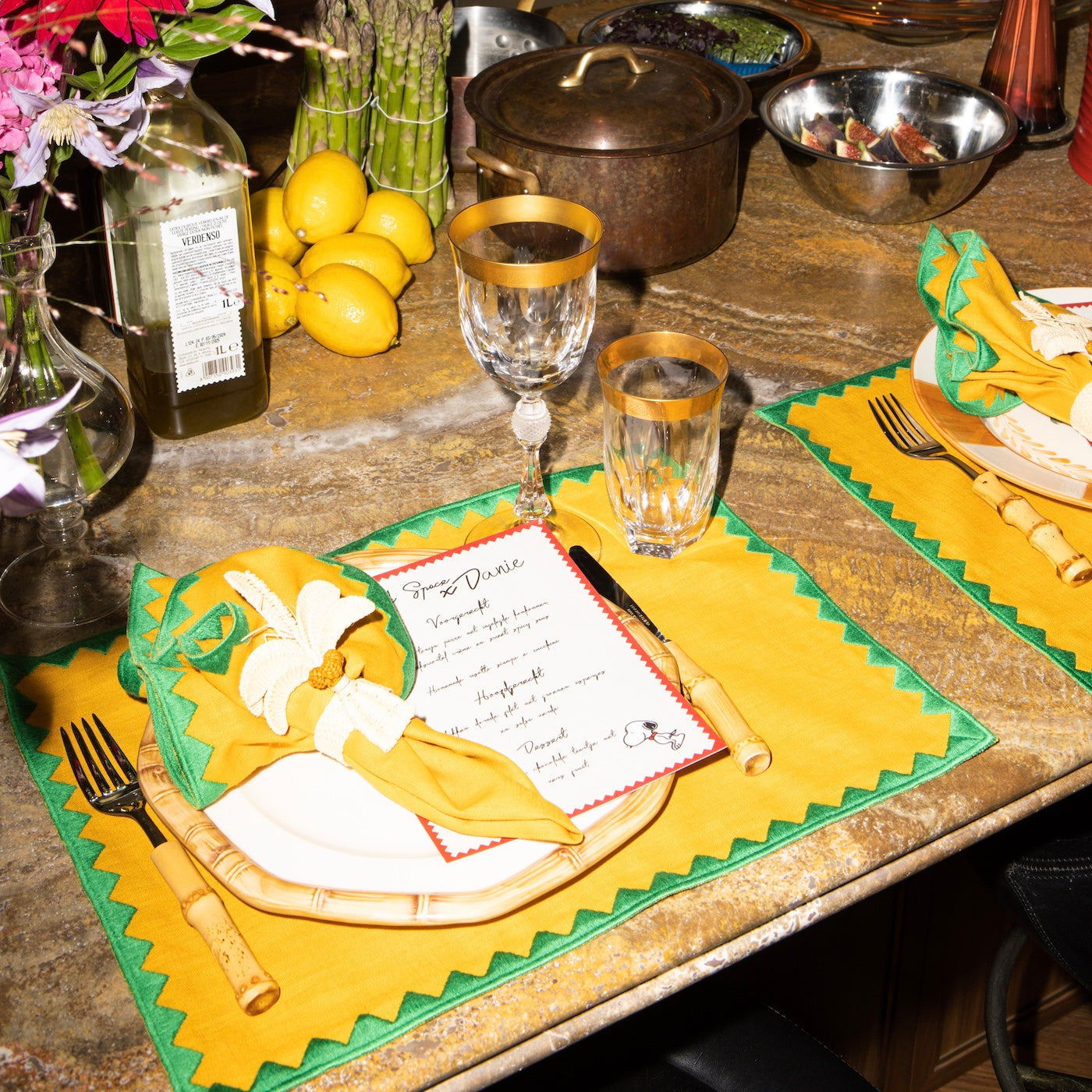 Ziggy Placemat | Tuscan Yellow and Palm Green - set of 2