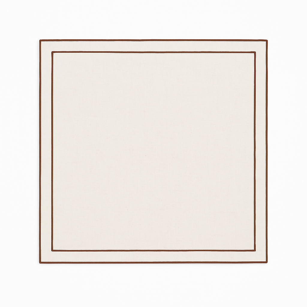 Evergreen Napkin | Beige with Chocolate Brown Border — Set of 2