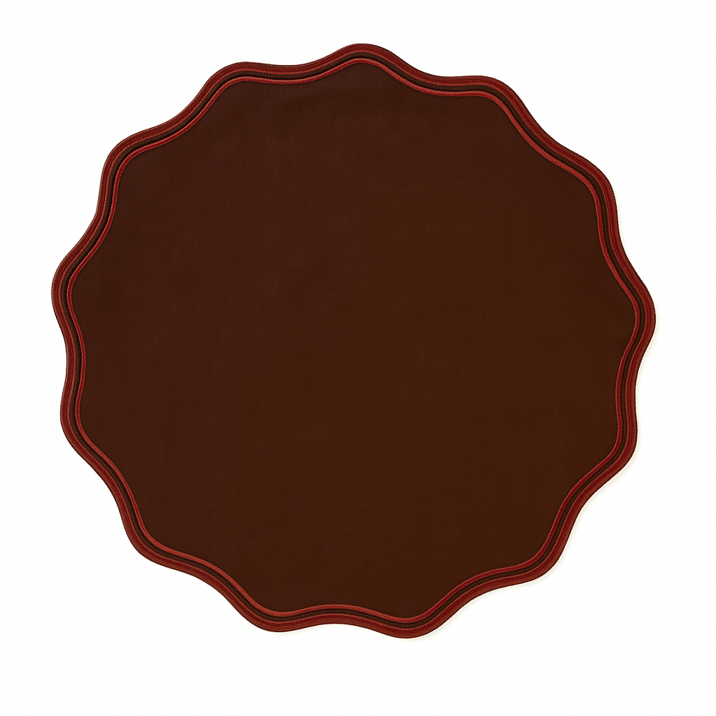 Giorgia Placemat | Chocolate Brown with Double toned Red Border — Set of 2