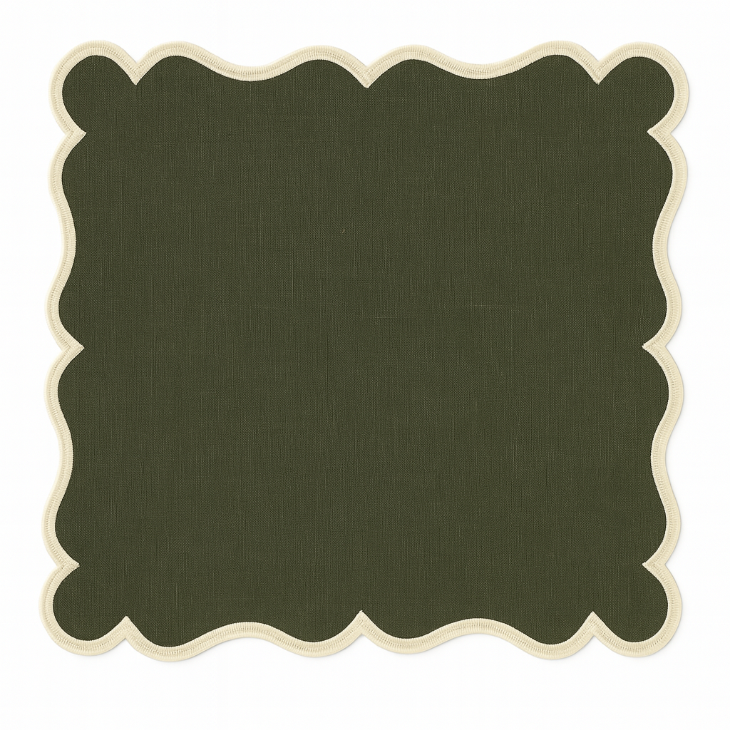 Elin Napkin | Forest Green with Beige — Set of 2