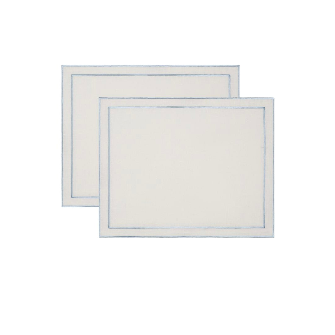 Evergreen placemat | White linen with light blue - set of 2