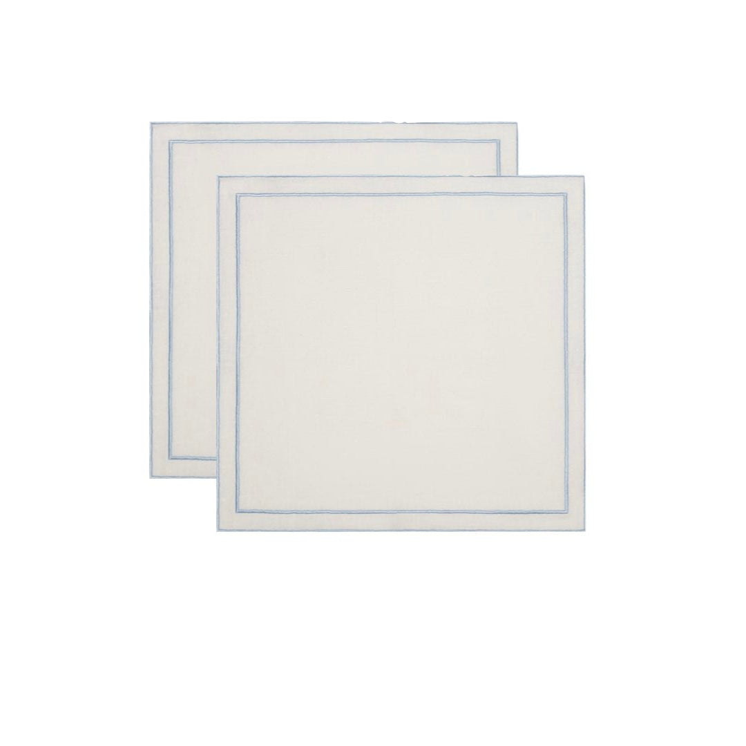 Evergreen napkin | White linen with light blue - set of 2