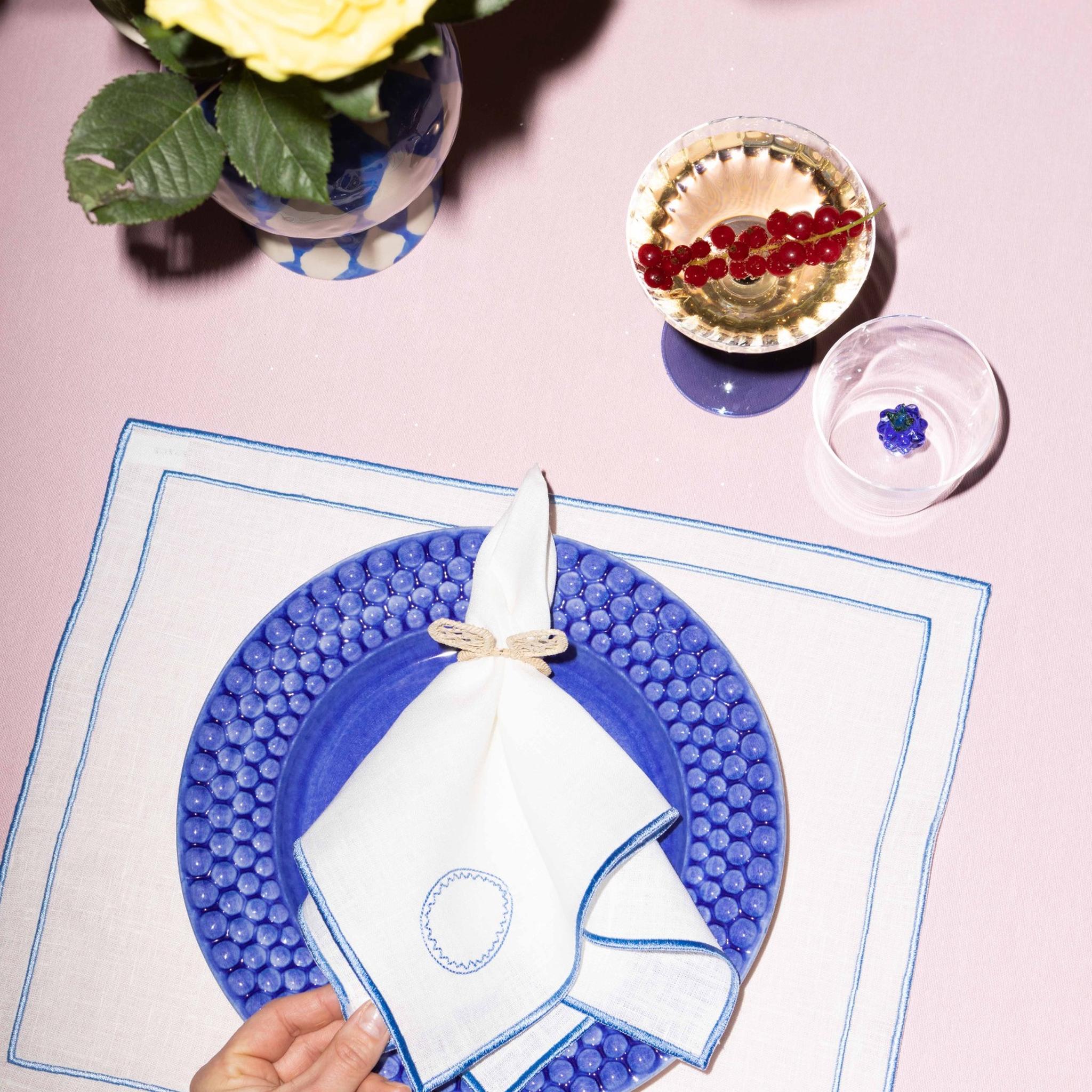 Evergreen placemat | White linen with light blue - set of 2
