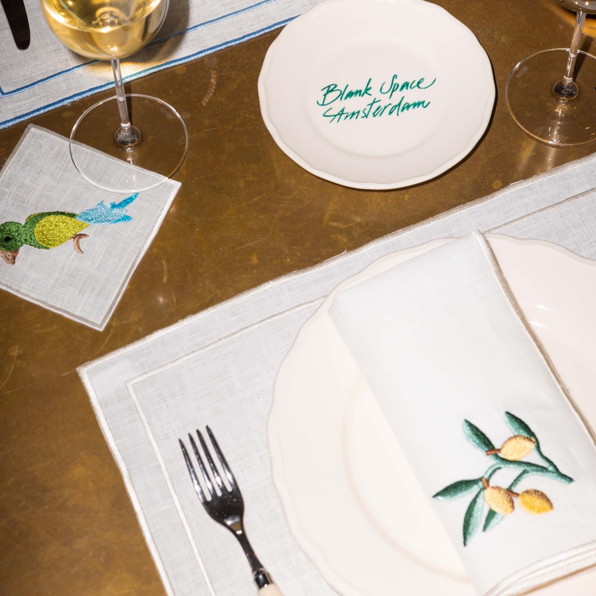 Evergreen Napkin | Lemon embroidery - set of 2