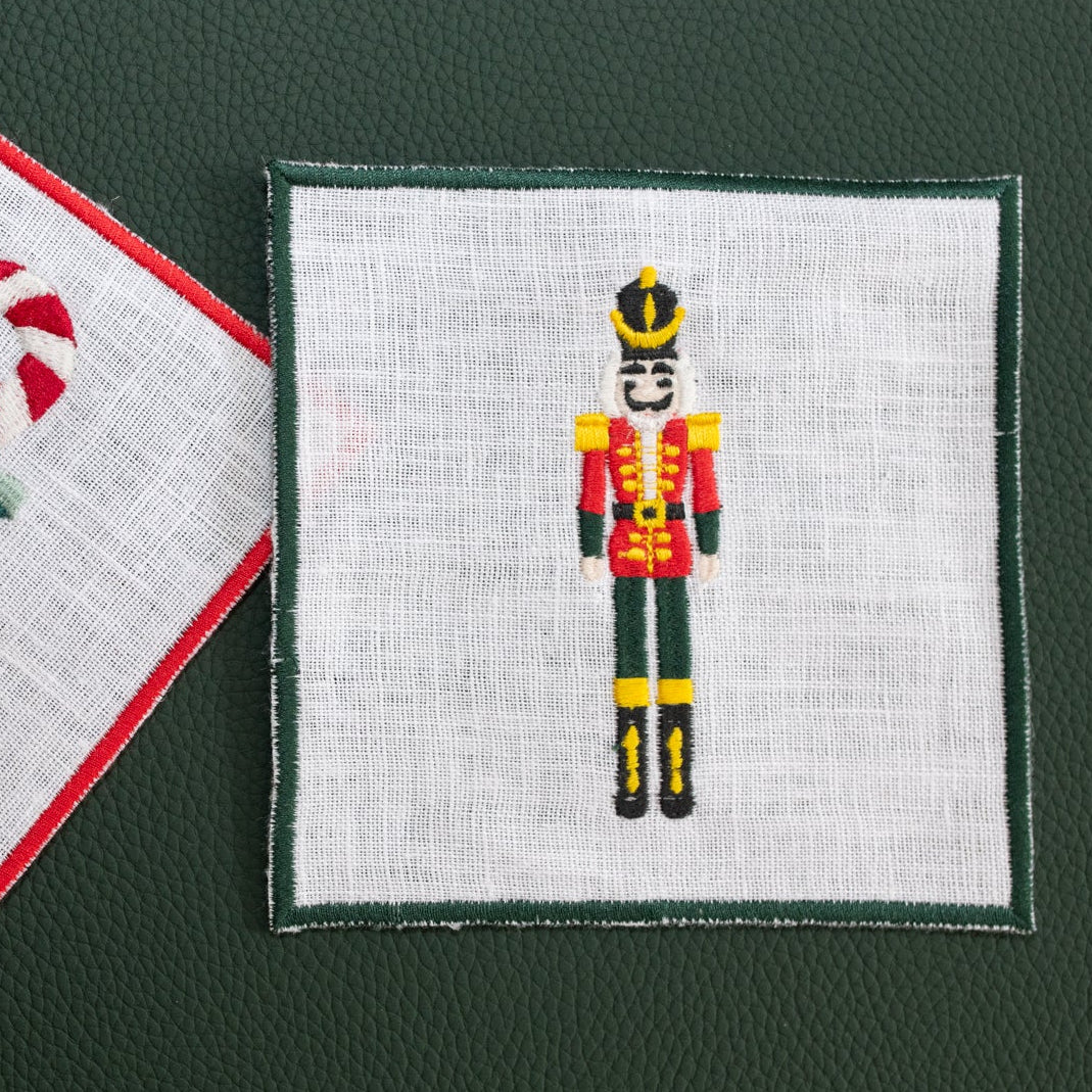 Nutcracker Cocktail Napkin | White with Multicolour Embroidery — Single Piece