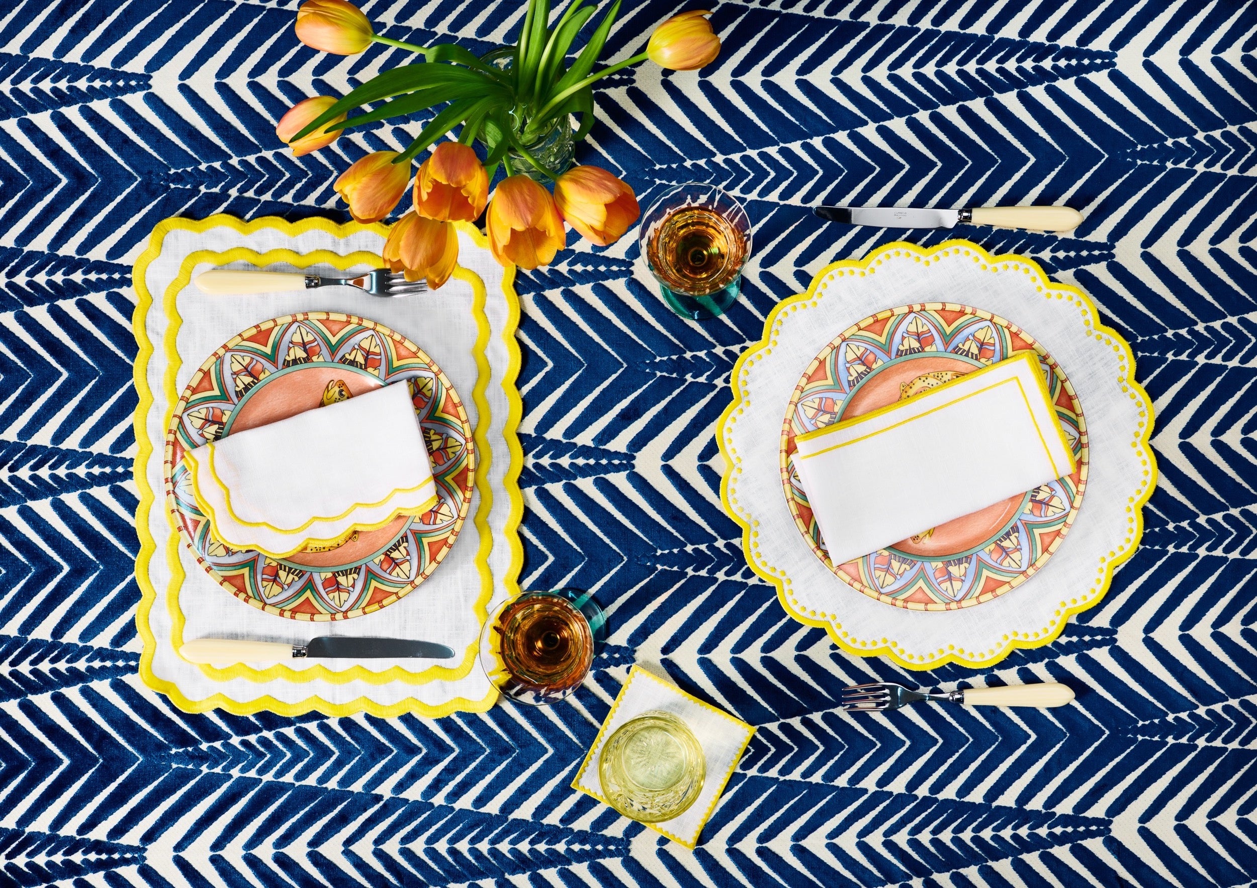 Bella Placemat White with yellow - set of 4