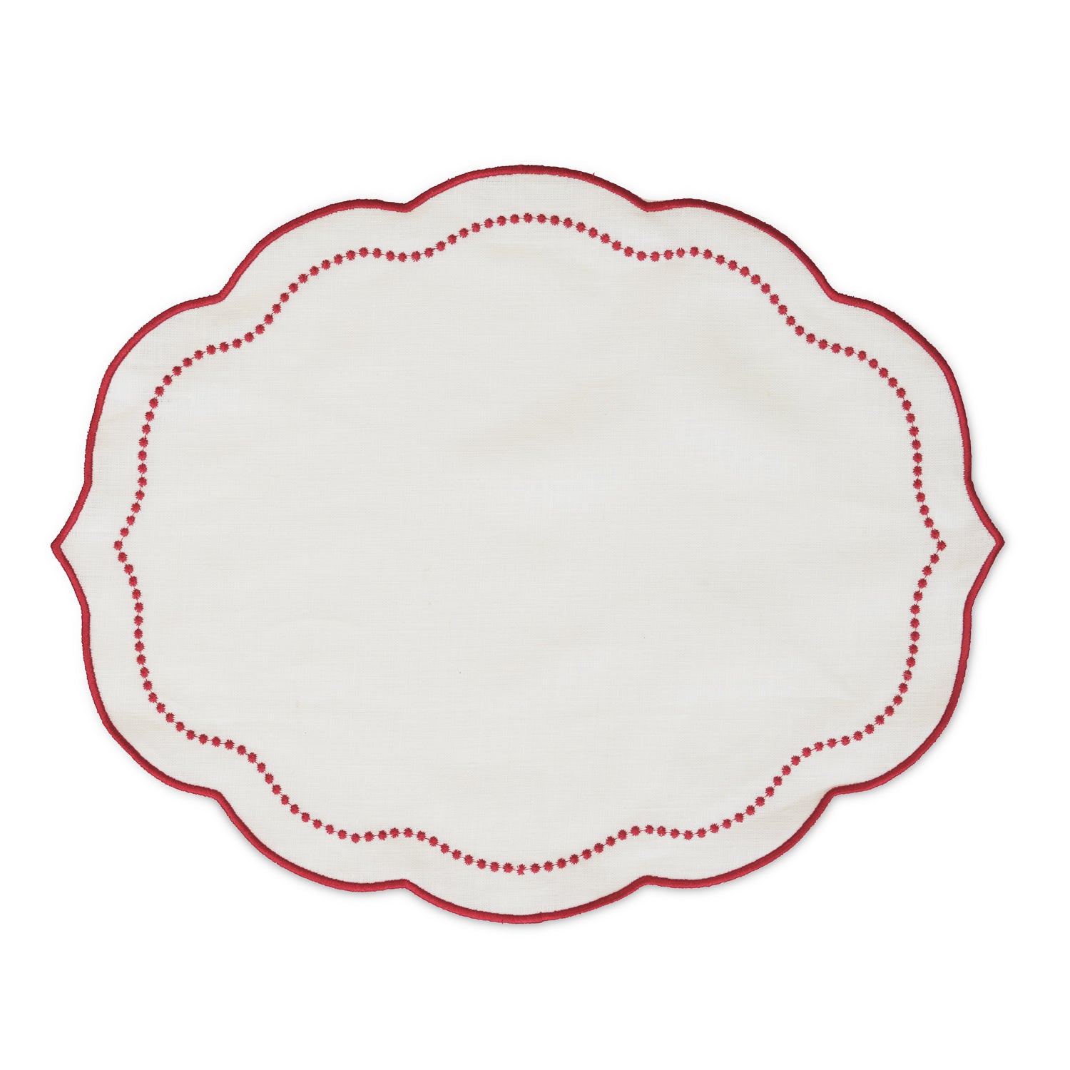 PEARL PLACEMAT | WHITE LINEN WITH CHRISTMAS RED - SET OF 4