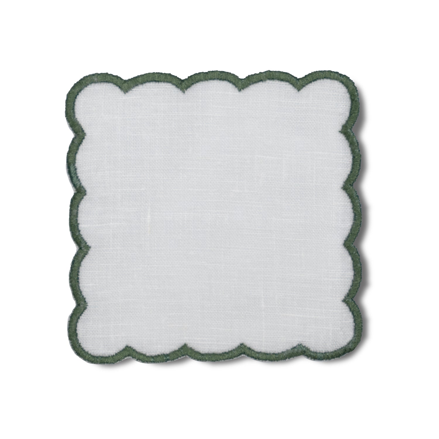 MARIGOLD COCKTAIL NAPKIN - WHITE LINEN WITH FESTIVE GREEN - 1 PIECE