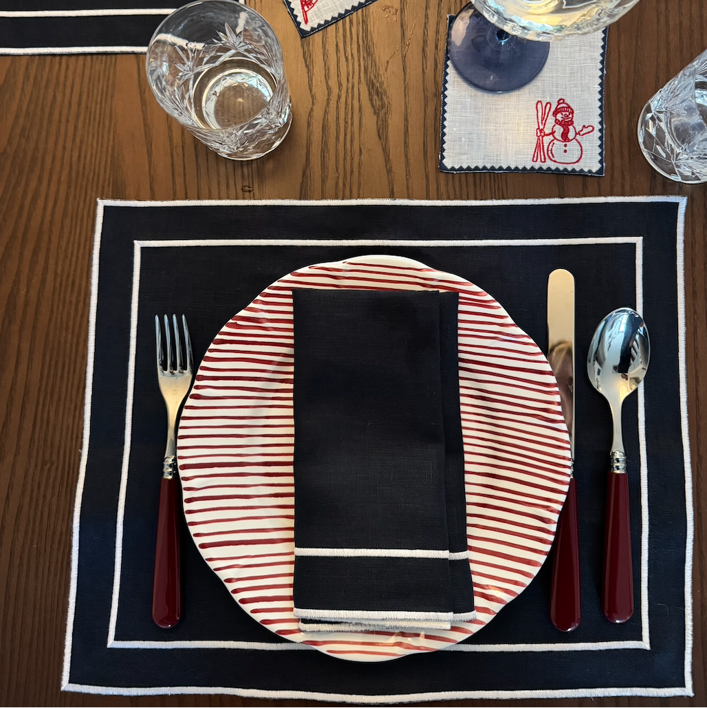 Evergreen Placemat | Midnight Blue with White — Set of 2