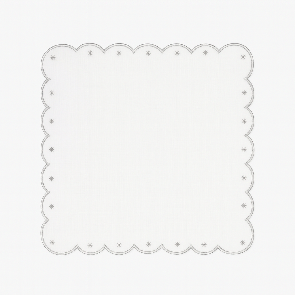 Lola Stars Napkin | White with Silver Embroidery — Set of 2