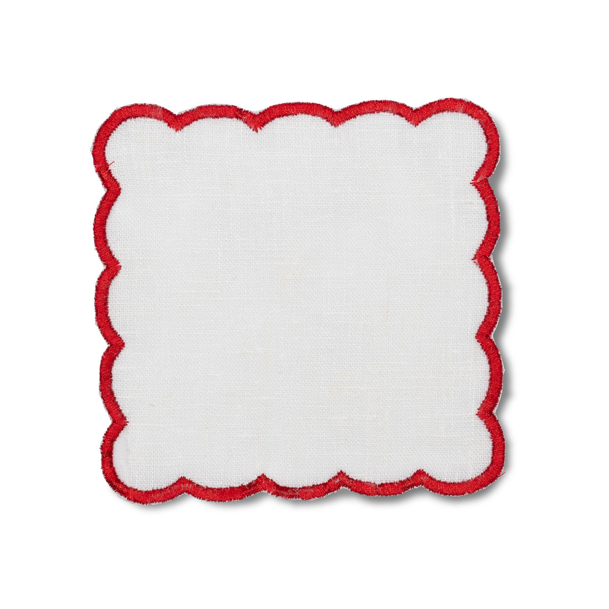 MARIGOLD COCKTAIL NAPKIN - WHITE LINEN WITH CHRISTMAS RED - 1 PIECE