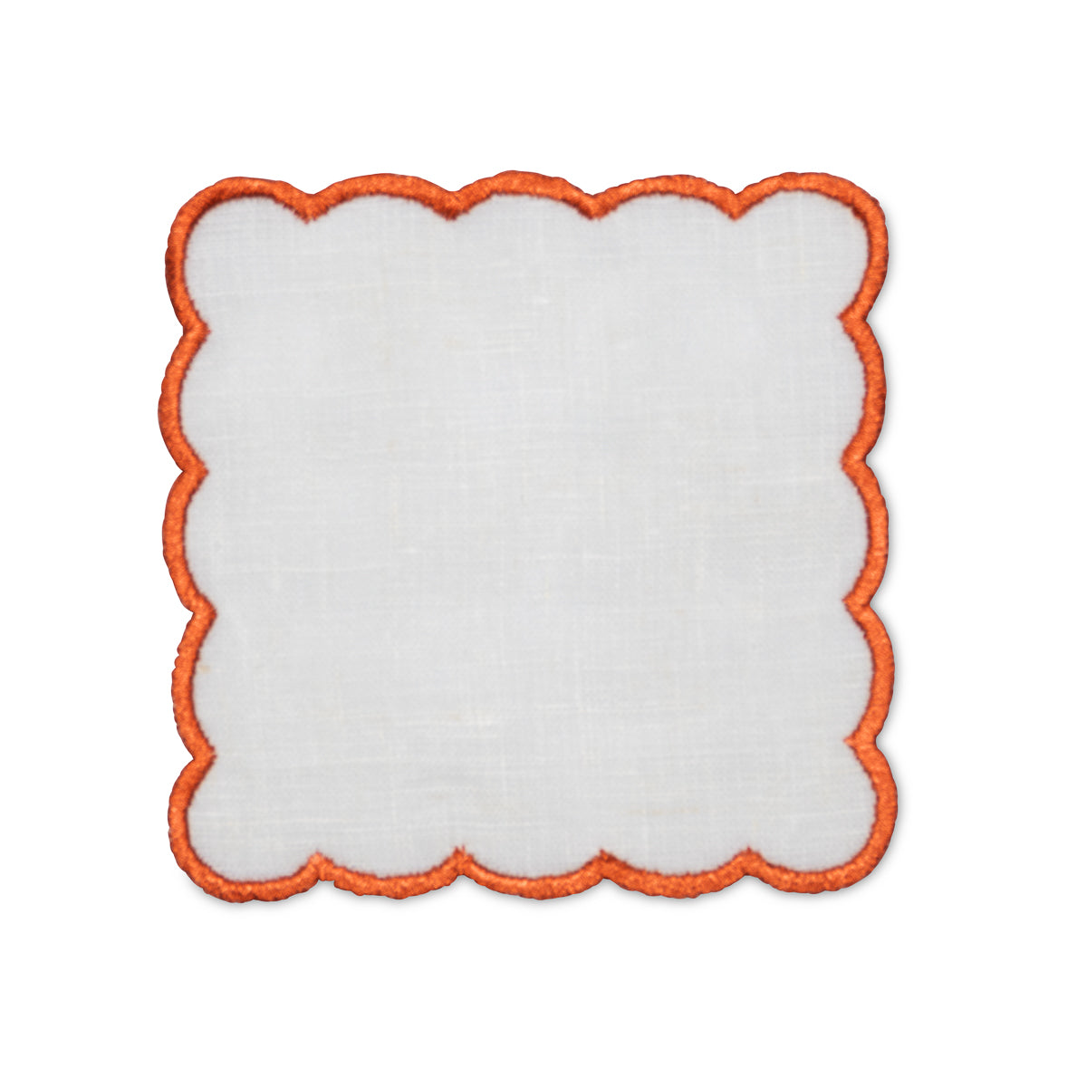 MARIGOLD COCKTAIL NAPKIN - WHITE LINEN WITH BURNED ORANGE - 1 PIECE